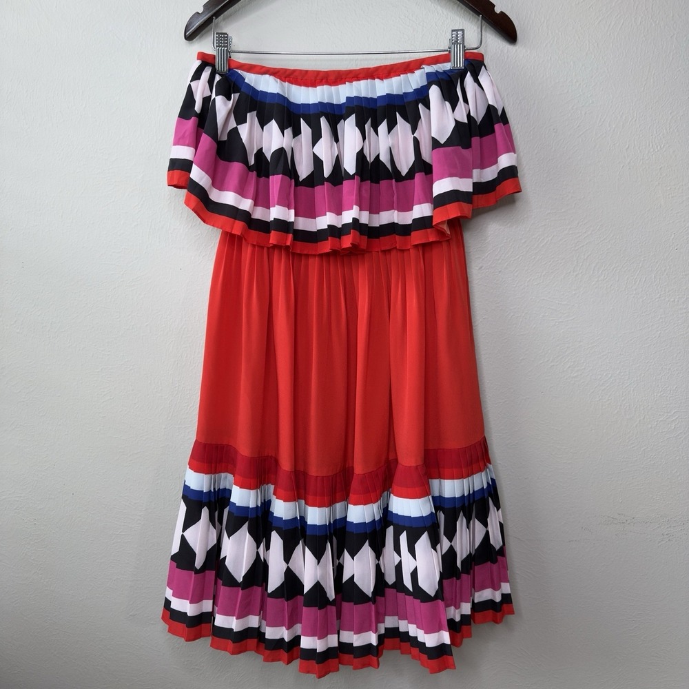 Kate Spade 4 Strapless Ruffle Dress 4 Party Colorful Resort Geometric Fiesta
